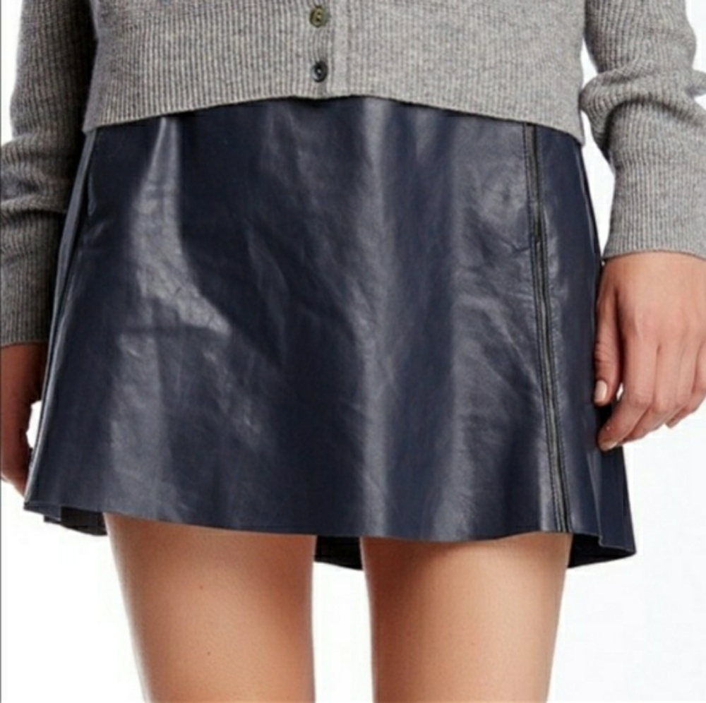 Vince Blue Lambskin Leather Mini Skirt